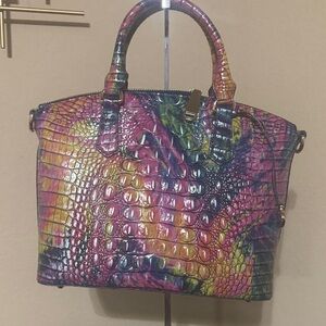 Brahmin Multicolor Croc-Embossed Satchel in Pink, Purple, Yellow, Green